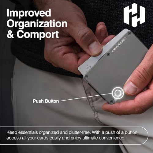 Image of Hayvenhurst Wallet for Men - Slim RFID Blocking Metal Wallet with Money Clip, Minimalist Front Pocket Credit Card Holder, Small Mens Wallet