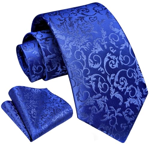 Image of HISDERN Ties for Men Paisley Floral Tie Handkerchief Classic Woven Business Formal Necktie and Pocket Square Set Wedding