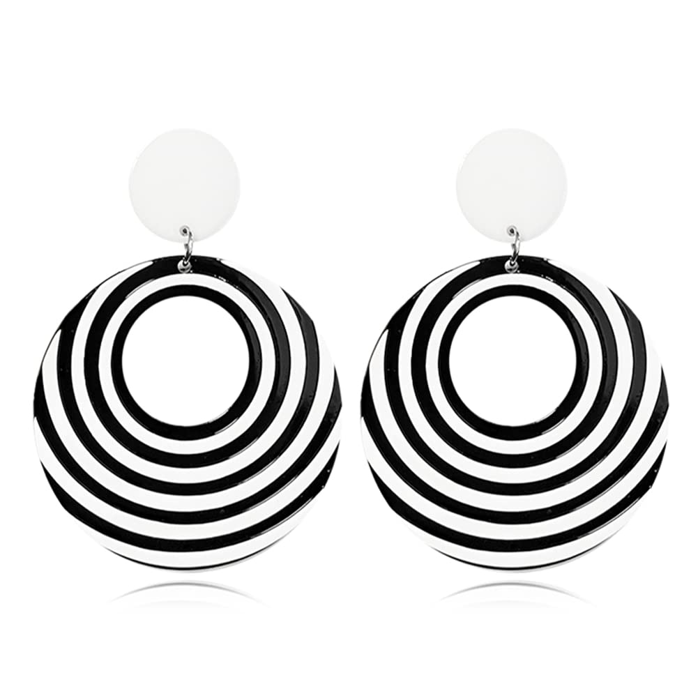 DIYANMMYRetro Simple Acrylic Geometric Square Hollow Earrings for Women White Statement Drop Earring (Round TW Earrings)