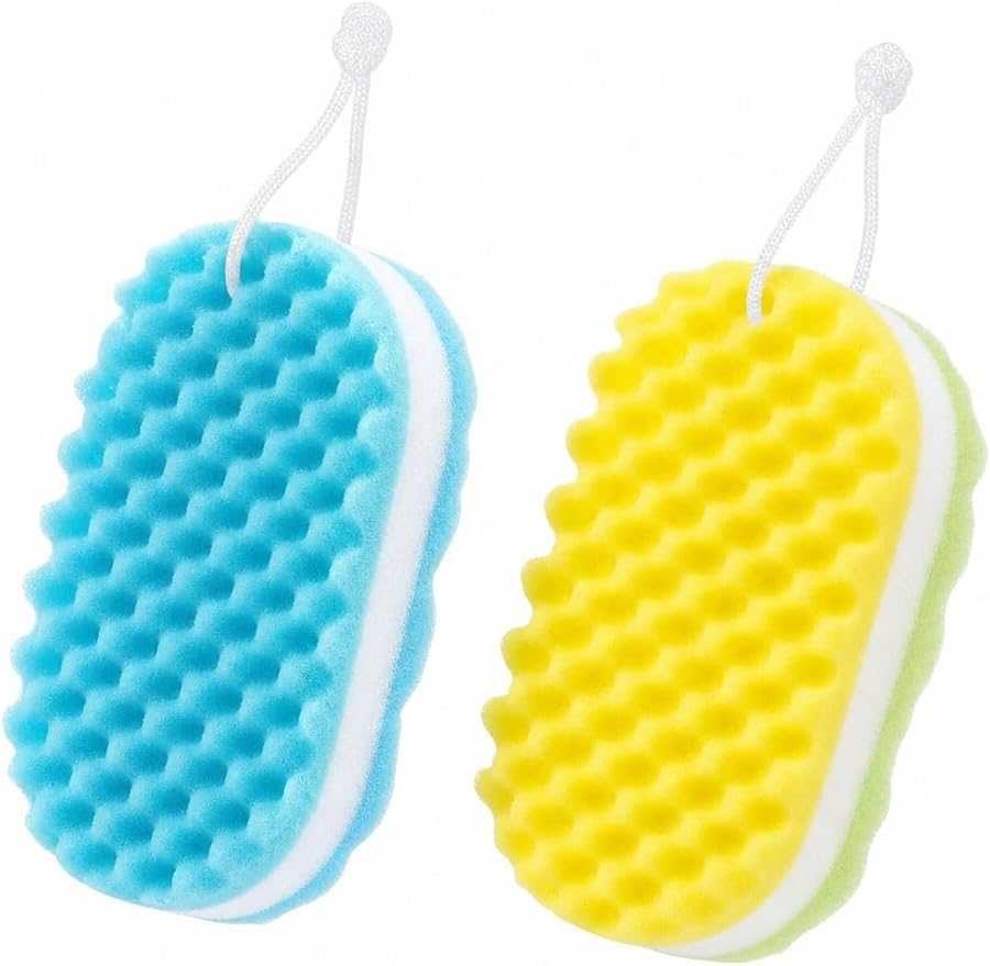 Sweet seven® Soft Double-Sided Exfoliating Bath Sponge for Men, Women & Kids – Gentle Body Scrubber for Smooth Skin, 2-Pack Shower Sponge