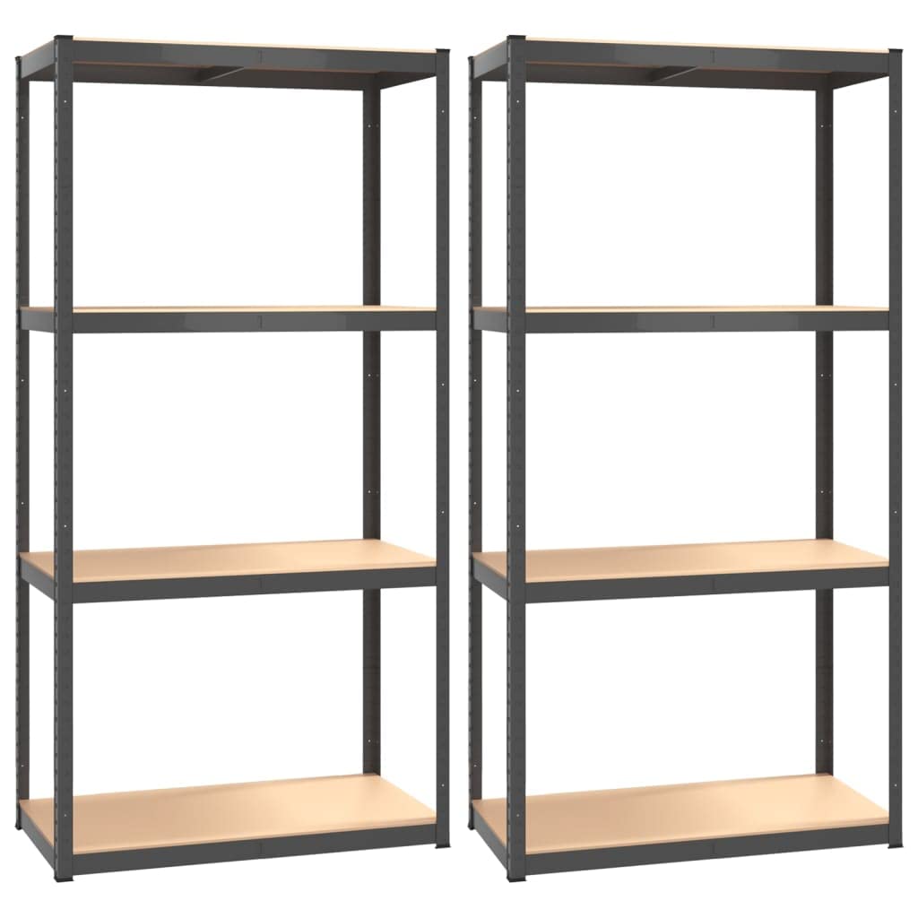 Teenpull Anthracite Shelves 2 Pcs Steel&Engineered Wood - Kitchen, Garage, Pantry Storage Rack, Adjustable Shelving Unit & Closet Organizer