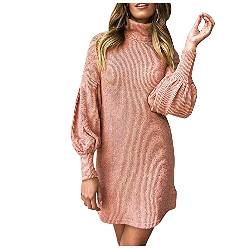 QSSS Strickkleid Rollkragenkleid Damen Elegant Langarm Rollkragen...