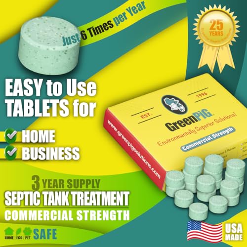 Image of Green Pig Septic Tank Treatment Pucks - Enzyme & Bacteria-Based Treatment for Preventative Septic Maintenance, Helps Reduce Odors & Buildup, 3-Year Supply (18 Pucks) | Aids in Breakdown of Septic Waste, Prevents Backups, Easy Flush Cleaner, 3-Year Supply