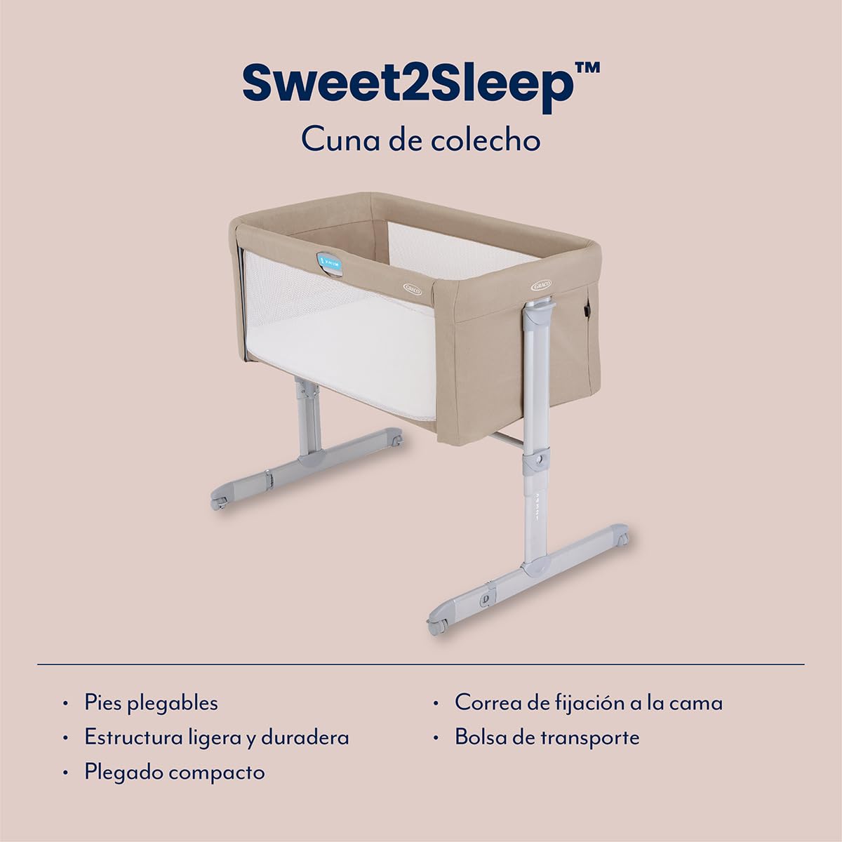 Graco - Sweet2Sleep Cuna de colecho, adecuada desde el nacimiento hasta los 6 meses aprox. (máx. 9 kg), color Oatmeal