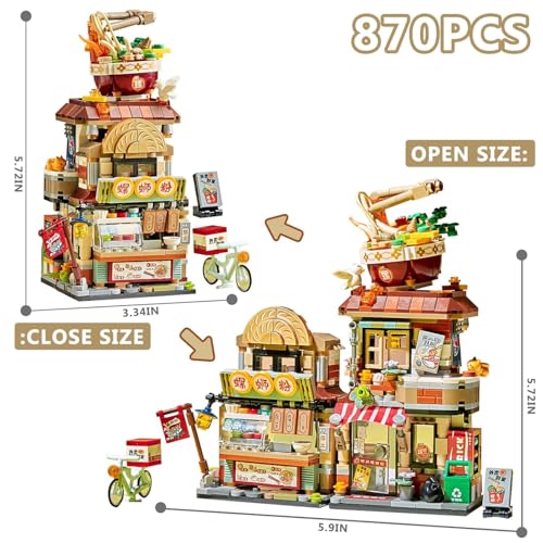 Image of SKY LINE OCEAN Japanese Ramen Noodle Shop Building Blocks Set (870+ PCS) | Street View Mini Bricks Cafe Model Kit for Ages 14+ | Creative Architecture DIY Decor | 5 Year Structural Warranty