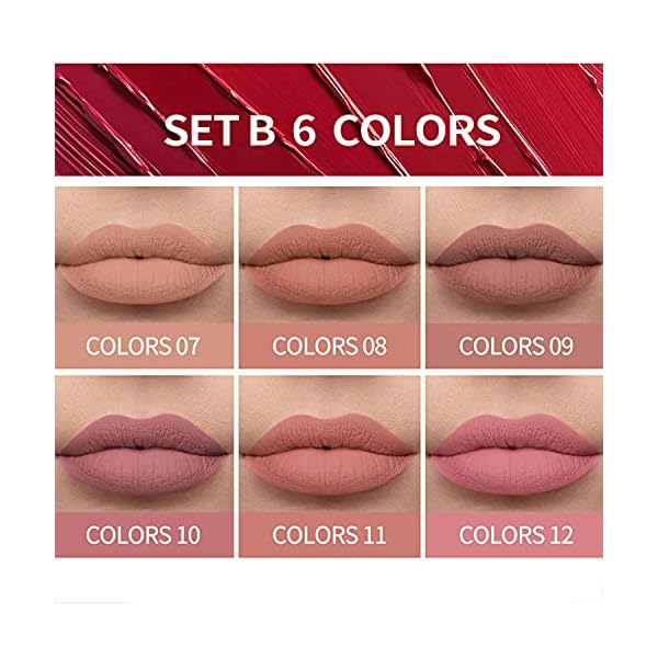 Topcent Matte Liquid Lipstick Sets, 6 Nude Colors Non-stick Cup Not Fade Waterproof Lip Gloss, Long-Lasting Lip Makeup Gift Set for Women, Lip Stains Pack Bundles (SET-B)
