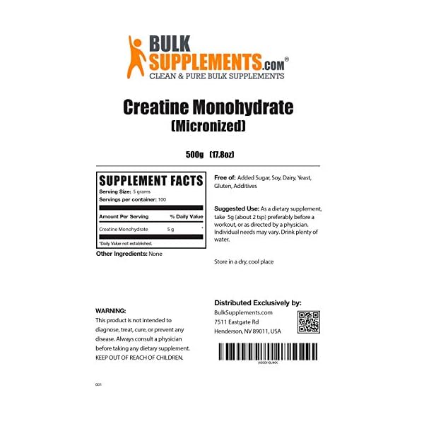 BulkSupplements.com Creatine Monohydrate Powder (Micronized) - Creatine Powder - Muscle Building Supplements - Creatine Supplements - Pre Workout Women (500 Grams - 1.1 lbs) - Image 3