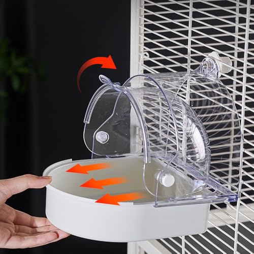 Image of Hanging Brid Bath with Feeder for Cage, 3 in 1 Multifunction Bird Bath /Bowl /House, Bird Cage Accessories Suitable for Small to Medium Birds, Like Lovebirds, Finches, Parakeets, Mannikin