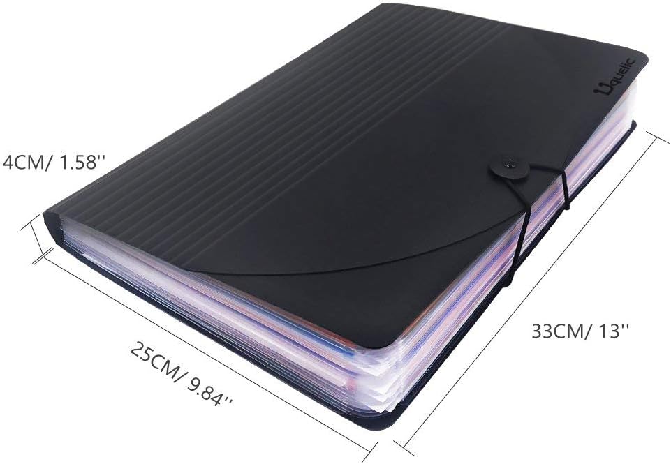 Uquelic 24 Pocket Expanding File Folder with Cover - Large Plastic Rainbow Expandable File Organizer Self Standing Accordion A4 Document Folder Wallet Briefcase Business Filing Box