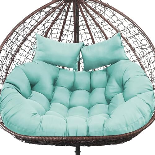Image of Patio Double Chair Cushion Replacement 55x35in Thickened Memory Foam Large Double Egg Swing Chair Cushions Outdoor Hnaging Basket Egg Chair Cushion 55x35in (Sky Blue Cushion Only) R-3