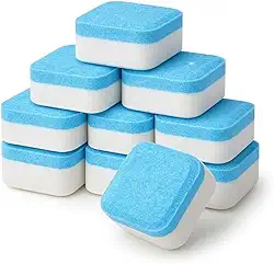 Kit 10 Pastilhas Limpadoras para Máquina de Lavar Remove Mau Cheiro, Limpeza Profunda, Proteção 12 Meses, Compatível com Todas as Máquinas, Tampa Frontal e Superior