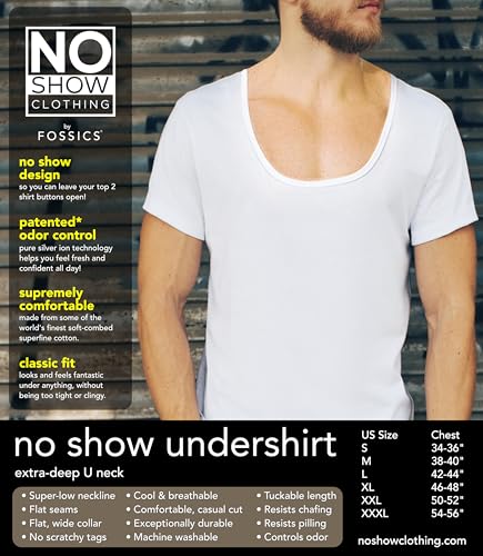 NO Show Deep Scoop Neck Cotton Odor-Control Undershirt for Men, White3