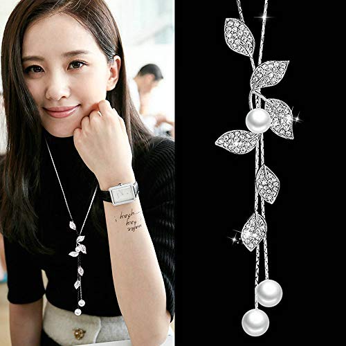 HSQYJ White Crystal Pendant Necklace Long Sweater Necklace Fashion Jewelry for Women2