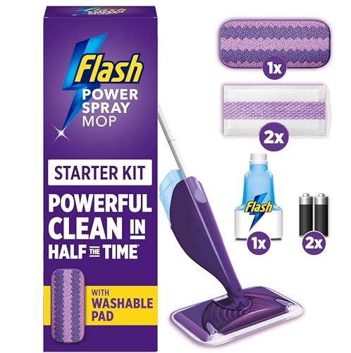 Flash Power Spray Mop Floor Cleaner Starter Kit (1 Washable + 2 Disposable Pads) All-In-One System For Your Floors