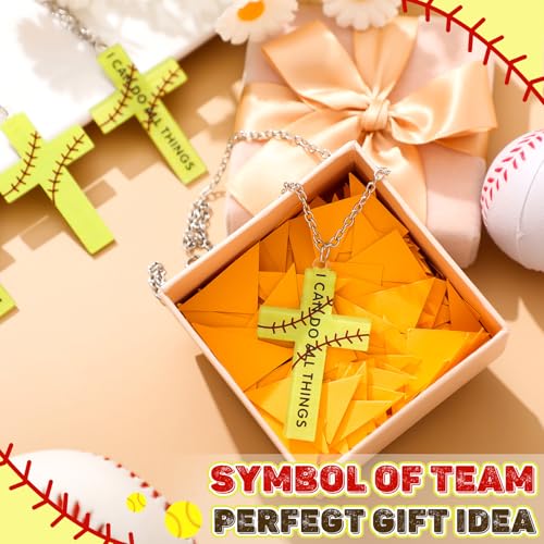 Kigeli 24 Pcs Softball Cross Sports Necklace Jewelry Softball Chain Inspirational Accessories Fans Gift for Women Team Accessories Softball Player Lovers Party Favors2