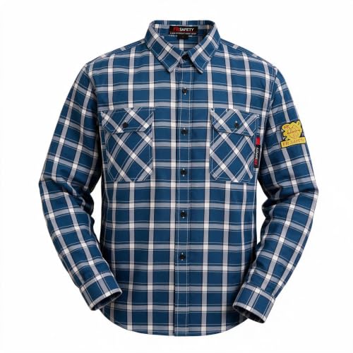 Image of SRsafety Hi Vis FR Shirts for Men,7.0oz Long Sleeve FR Work Shirts,100% Cotton High Visibility Fire Shirt