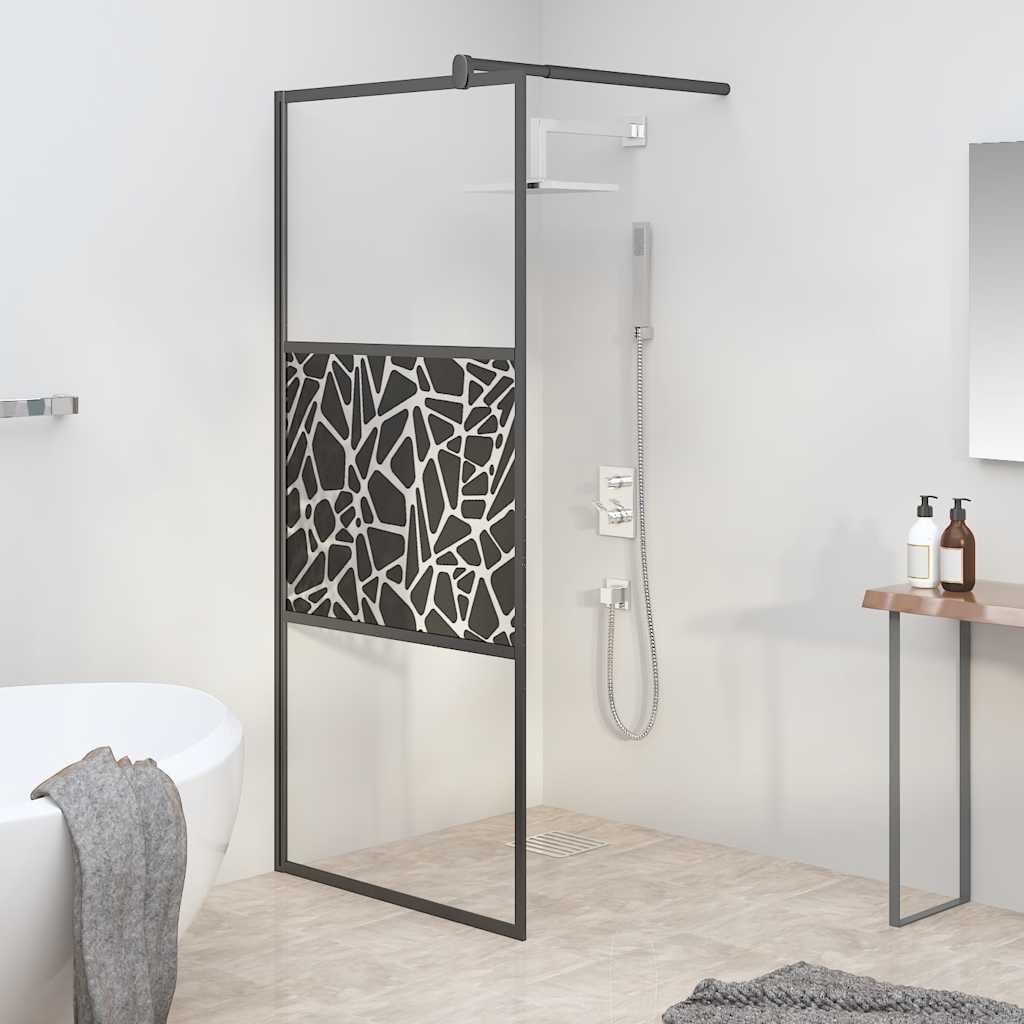 Ścianka prysznicowa Walk-In 80 x 195 cm, szkło bezpieczne ESG z wzorem kamienia, czarna, aluminiowa rama, regulowana, do łazienki, ochrona przed pryskaniem, ściana boczna, łatwa w pielęgnacji i