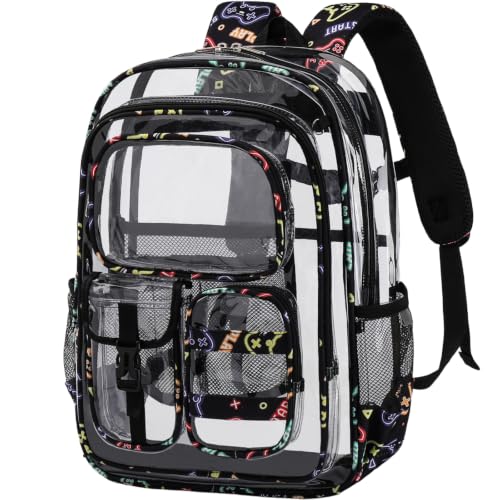 Image of Three-layer Clear Backpack, Heavy Duty Clear Bookbag for Kids, See Through Backpack Transparent Bag for Girls Boys (Game)