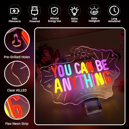 Image of You Can Be Anything Dimmable Neon LED Sign for Wall Decor Kids Wall Art Positive Just Read Book and Chill Classroom Decor USB Neon Light Bedroom Birthday Party Classroom Backdrop Aesthetic Decor