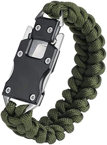 Craft Bunny Emergency Tactical EDC Paracord Bracelet Survival Cord Bracelets, Survival Gear Kit for Hiking, Traveling, Camping (Green with Black)