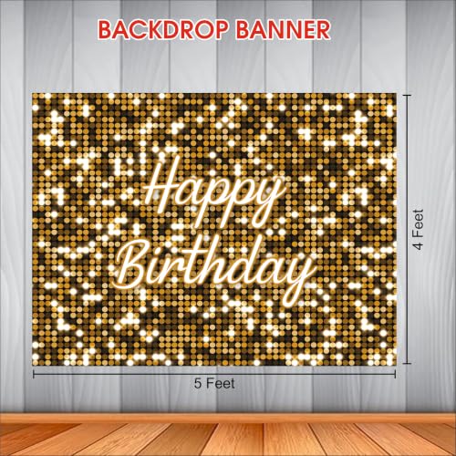 Image of Golden Birthday Backdrop 5x4 Ft | Backdrops for Decoration | Birthday Decoration Backdrop | Banner for Kids Theme Party