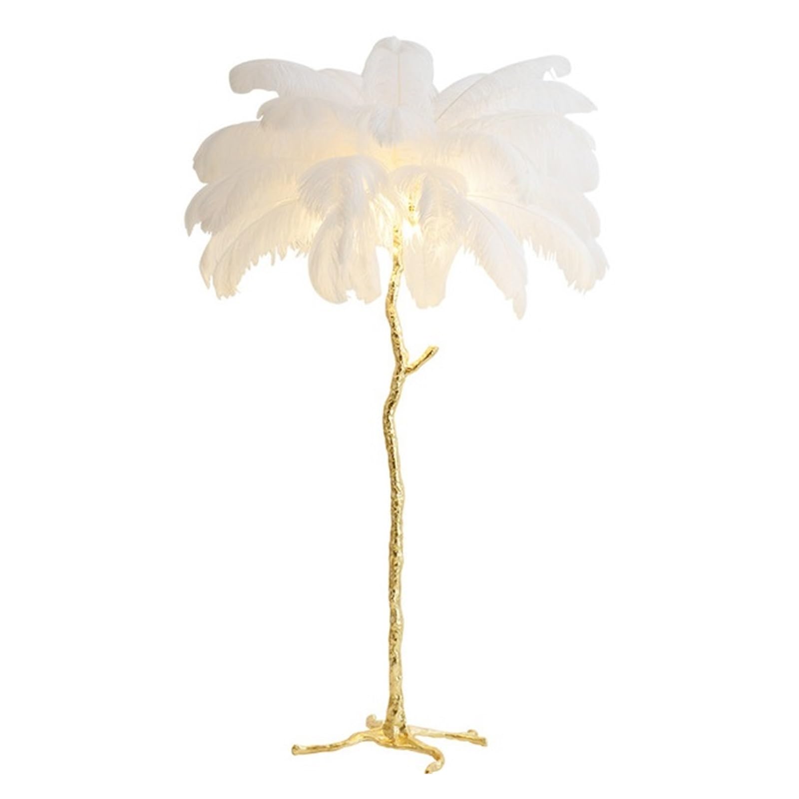 SMTYXS Nordic Home Decor Floor Lamps for Living Room Standing Modern Luxury Ostrich Feather LED Lamp Gold Resin Light Elegant Luxurious(H180cm 35 Feathers,White)
