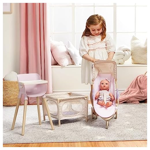 Babi by Battat – Doll Nursery Playset Playpen, High Chair,Jogger Stroller Accessories 14-inch Baby Girl Medium-Light Skin Tone Bright Blue Eyes & Removable Outfit Children’s Toys for Ages 2+
