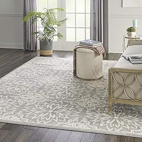Nourison Jubilant Floral Ivory/Grey 7'10" x 9'10" Area Rug, Easy Cleaning, Non Shedding, Bed Room, Living Room, Dining Room, Kitchen (8x10) 51t9XMb6HSL. SS280