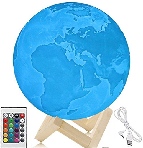 Diameter 5.9 inches Earth Lamp, 3D Printing LED 16 Colors Earth Light, Touch and Remote Control Decorative Earth Night Light.