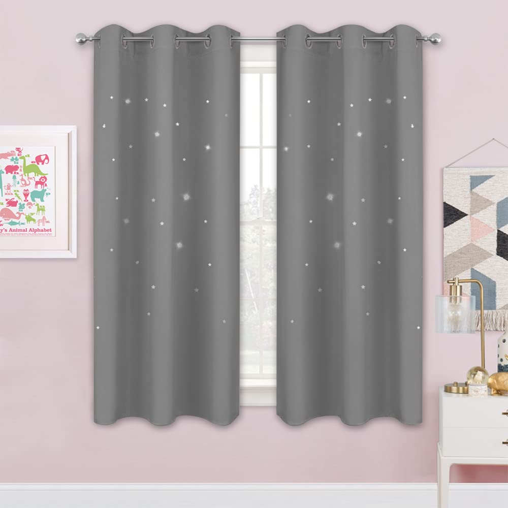 NICETOWN Silver Grey Star Blackout Curtains for Kid's Room, 2 Panels, 42x63