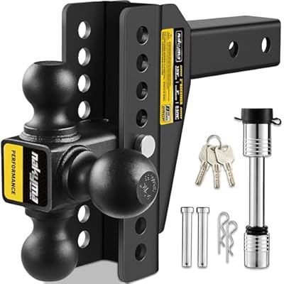 Drop Hitch, Adjustable Trailer Hitch Tri-Ball(1-7/8'', 2'', 2-5/16'') Hitch, Truck Hitch Fits 2'' Receiver, 8'' Drop/Rise, Max 12,500 LBS GTW Trailer Hitch, with Double Anti-Theft Locking Hitch Pins