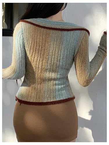 Image of SHENHE Women's Zip Up Cardigan Collared Long Sleeve Fitted Y2k Knit Crop Top Sweater Mint Green X-Large