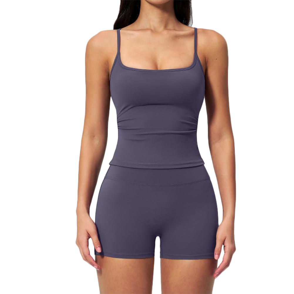 JPXJGT Breathable Yoga Vest & Hip Shorts 2-Piece Yoga Set Outdoor Fitness Sports Suit Sportwear(Size:L,Color:Purple)