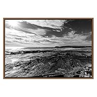 SIGNWIN Framed Canvas Wall Art A Cloudy Sky by The Ocean and Cliff Landscape Wilderness Photography Modern Panoramic Relax/Calm Black and White for Living Room, Bedroom, Office - 16