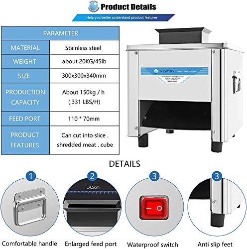 NEWTRY Allesschneider Kommerzieller Fleischschneider Scheiben Schneider 150KG/H Elektrische Schneidemaschine für… – Bild 3