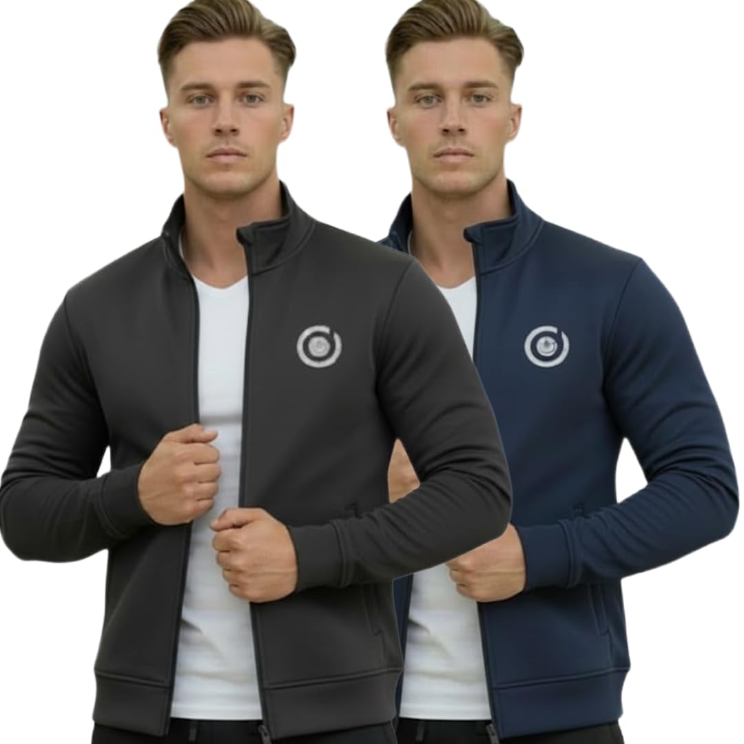 FASHA Men’s Track Jacket | Sports Jacket for Men | Running Jacket | Gym Workout Jacket | Full Zip Track Jacktet | Winter Sportswear |Regular Wear & Training Jacket-PACK OF 2