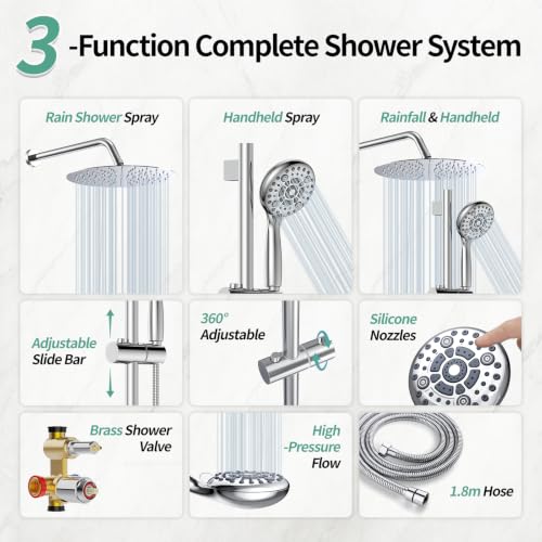 Image of SR SUN RISE 12 inch Shower Faucet Set with Shower Slide Bar,Polished Chrome