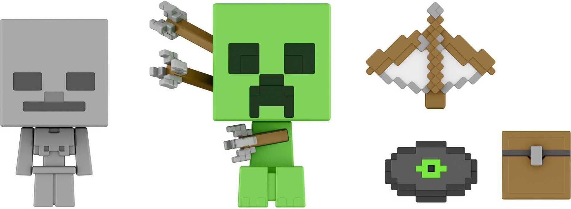 Mattel Minecraft Mob Head Mini Target Practice Creeper Pack with 2 Action Figures & Accessories with Video Game Character Creeper & Skeleton Collectible Gift for Fans 6+