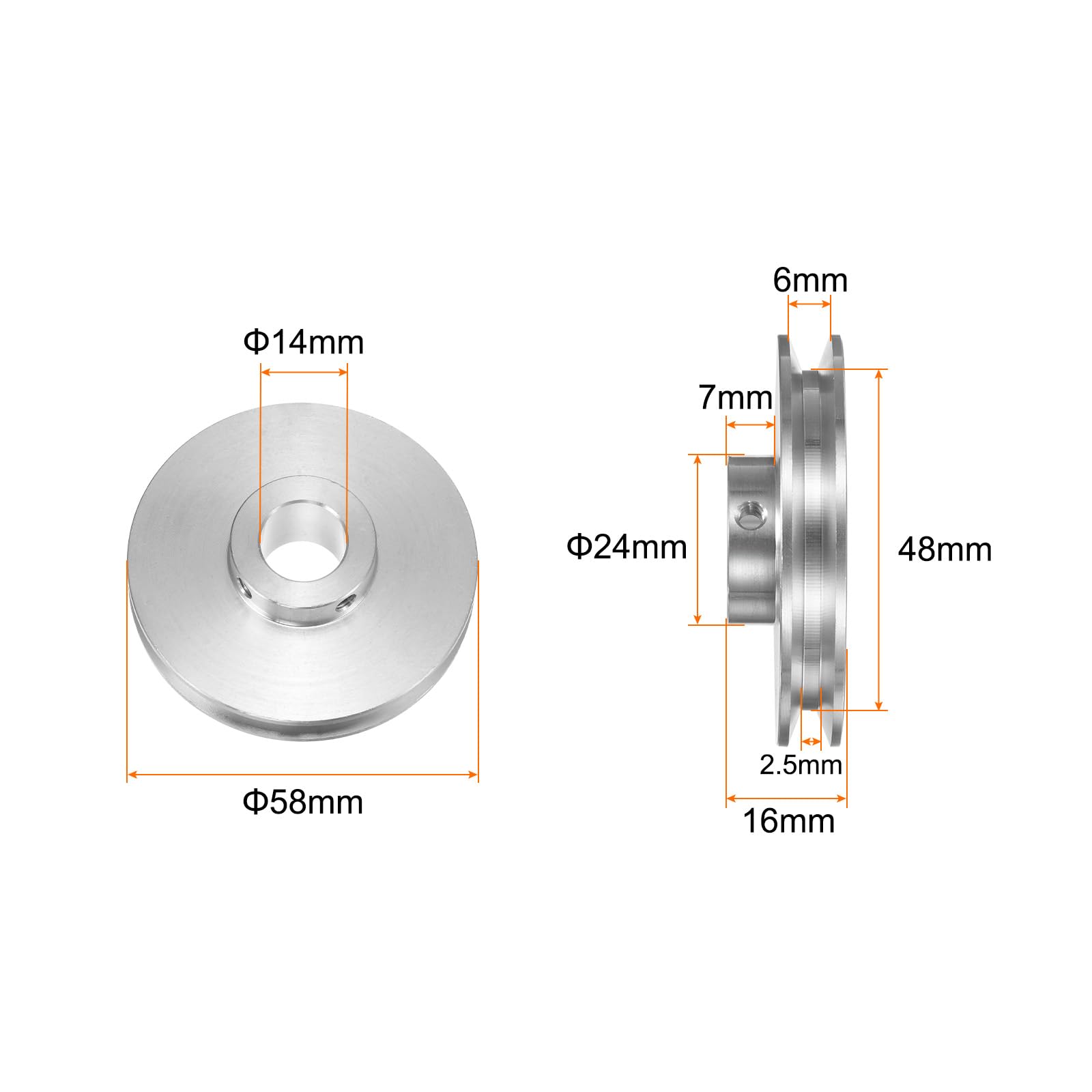 QUARKZMAN Puleggia a V con Foro da 14mm Diametro Esterno 58mm a Singola Scanalatura Lega Alluminio per Cinghia Tonda PU 3MM Albero Motore Macchina Trapano