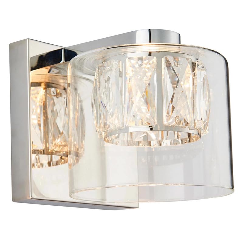 National Lighting Jaya Wall Light Chrome - Clear Crystal Glass Diffuser - Decorative Indoor Lighting Fixture with Dimmable Function - 28W G9 LED or Halogen Compatible, Luxury Accent Light
