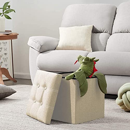 Image of Folding Storage Ottoman cube storage Sofa Bench Storge Organizer & Footrest stool for Bedroom, Living Room, Office Seat Sofa (Medium (38 x 38 x 38 CM), Beige)