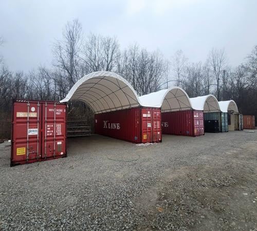 Image of Mytee Products Container Shelter 20' (W) x 40' (L) x 6'7 inch (H), 21OZ PVC Cover Canopy Roof Building Conex Overseas Box Shipping Container Kit, Canvas Shelter