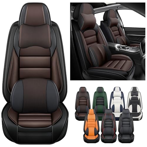 Megaseat Car Seat Covers for Chevrolet Chevy Suburban 2007-2025, Leather Auto Seat Cover Luxury Cushions Waterproof Seat Protectors (Black&Coffee,Front Set with Pillow)