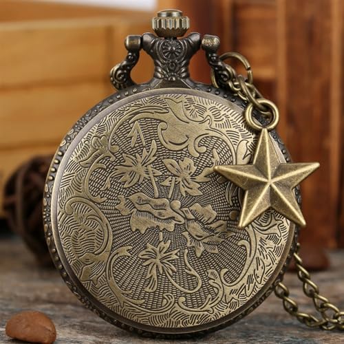 Relógios de Bolso Relógio de bolso com emblema vintage, colar de bronze com corrente de relógio de b