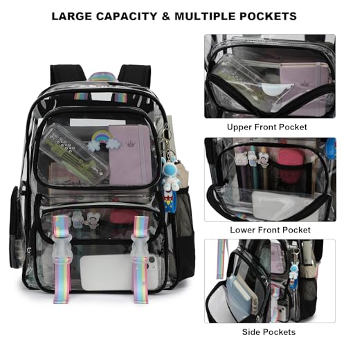 Heavy Duty Clear School Backpack for Girls Women, PVC See Through Transparent Backpack Bookbag for Kids Teens Adults (Black)2