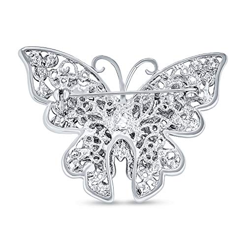 Image of Bling Jewelry Large Statement Crystal Accent Yellow Orange Golden Aqua Blue Black Clear Garden Dragonfly Firefly Fluttering Filigree Butterfly Brooch Scarf Pin For Women And Teens Silver Gold Plated