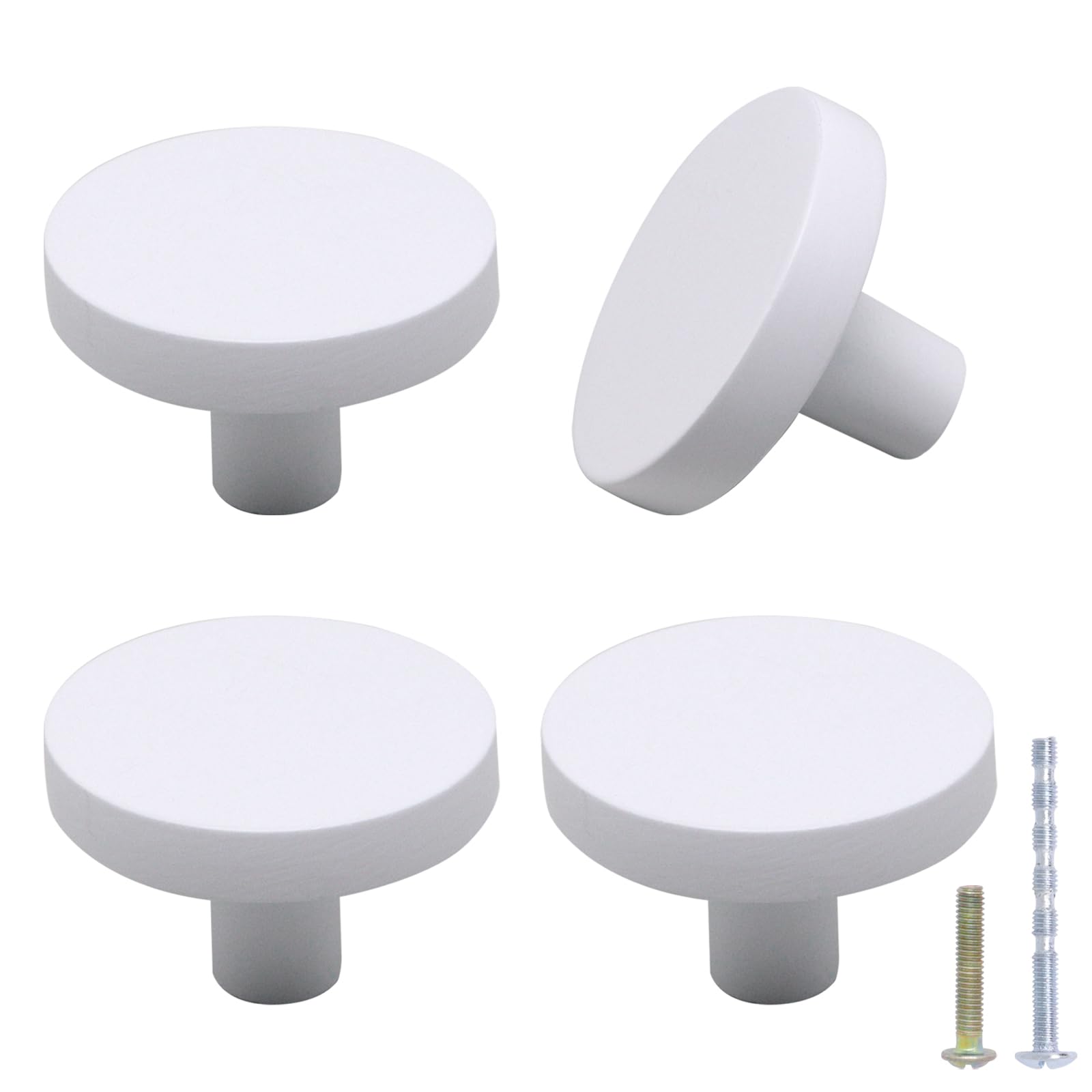 4 pomos de gabinete de cocina de 1.38 pulgadas, tiradores blancos de aleación de zinc, pomos redondos modernos para armarios de cocina, cómodas, cajones, puertas de armario (blanco)