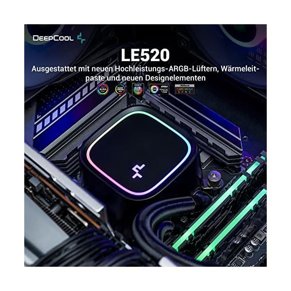 DeepCool LE520 CPU Wasserkühlung 240mm AIO mit ARGB PWM Lüfter 220W TDP Kupfer Kühlkörper Aluminium Radiator Anti-Leck Tech CPU Wasserkühler für AMD AM4/AM5 LGA 1700/1200, Schwarz – Bild 3