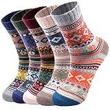 5 Pairs Wool Socks - Wool Socks for Women, Warm Cozy Crew Sock, Warm Womens Winter Sock, Thick Knit Cabin Cozy Sock Gifts for Women, 6-10