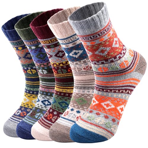 5 Pairs Wool Socks - Wool Socks for Women, Warm Cozy Crew Sock, Warm Womens Winter Sock, Thick Knit...